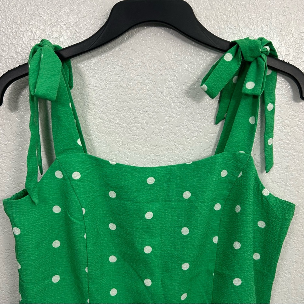 Old Navy Smocked Polka Dot Tie Shoulder Top Kelly Green Dobby Corset St Patrick - Picture 3 of 8